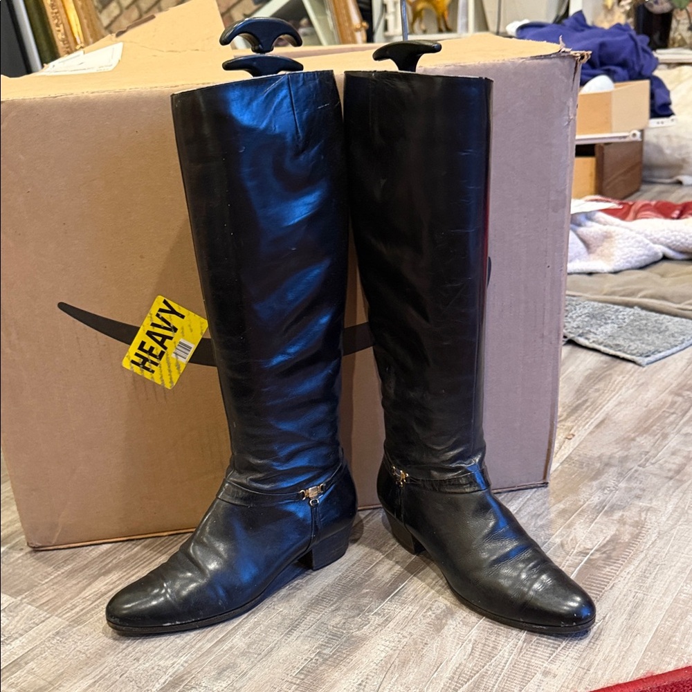 Salvatore Ferragamo Black Knee-High Leather Boots 6 1/2 B